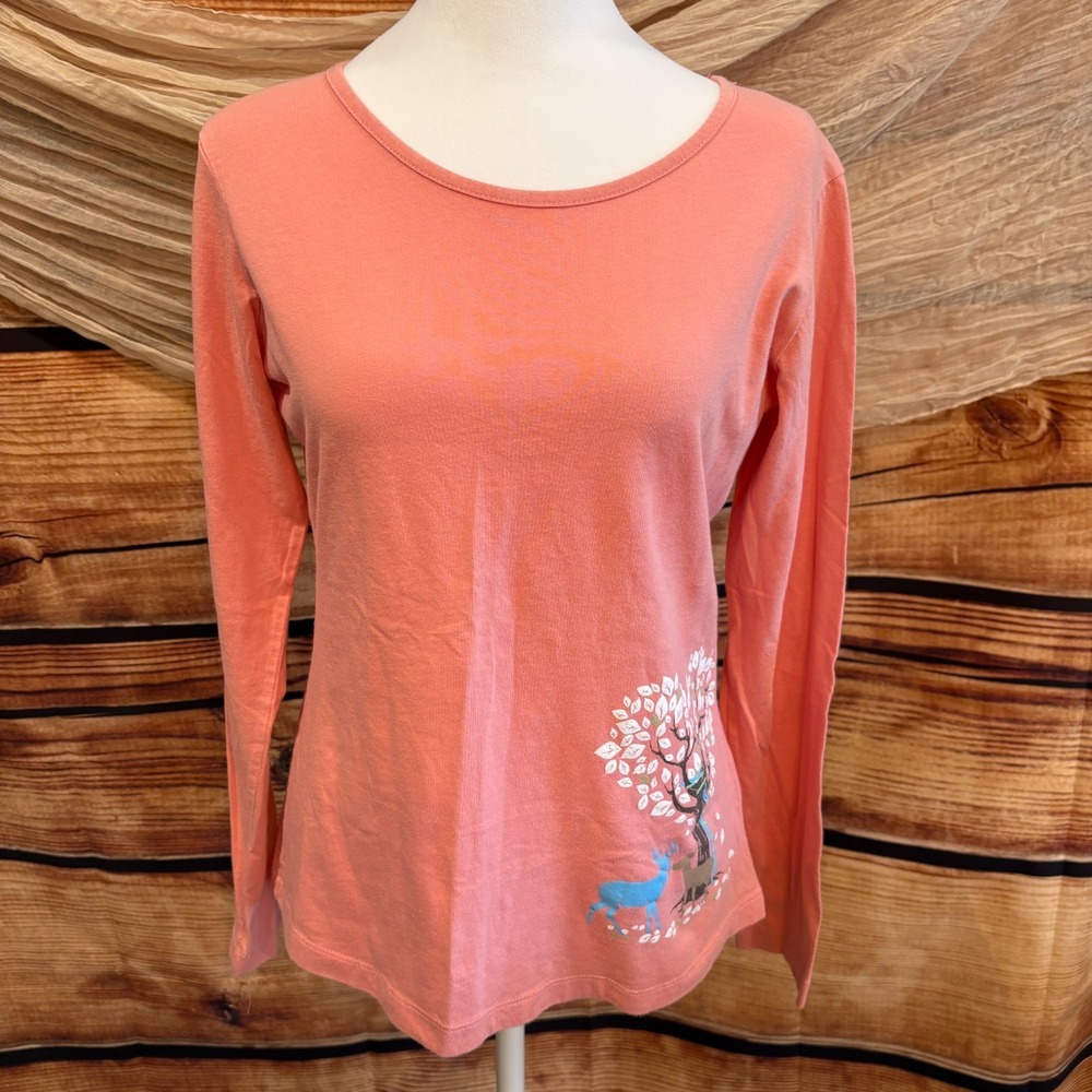 Legendary Womens Coral Long Sleeve 100% Cotton Graphic Tee Size M